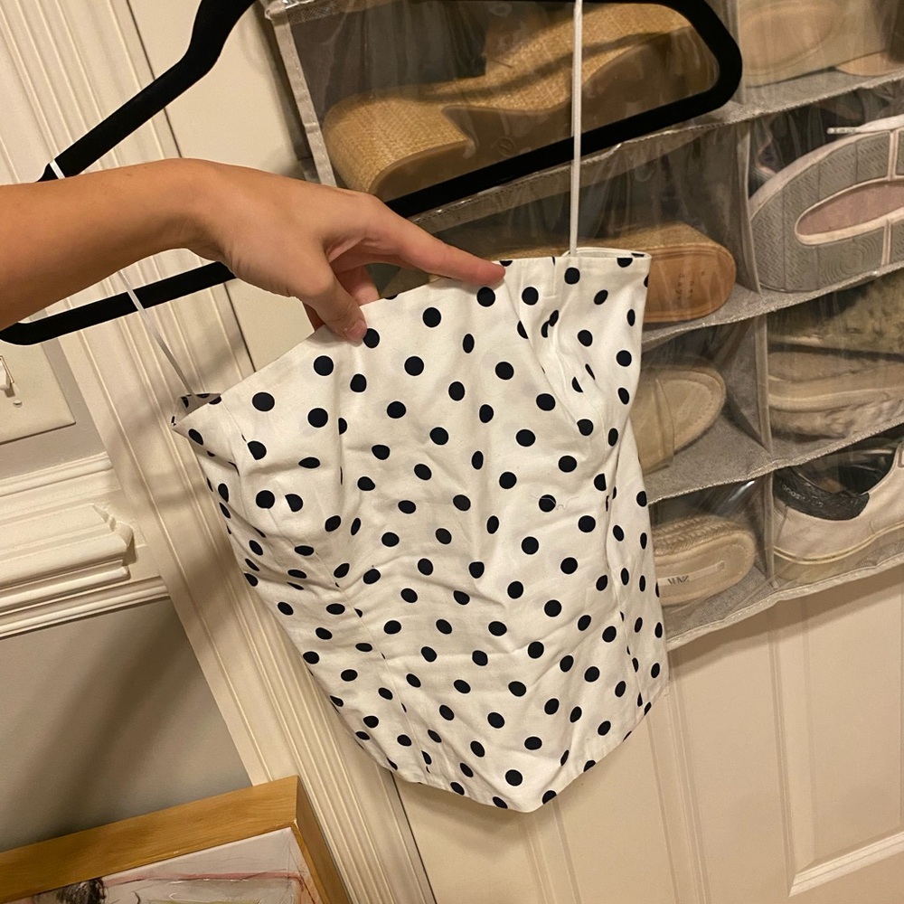 Reformation strapless black and white polka dot top